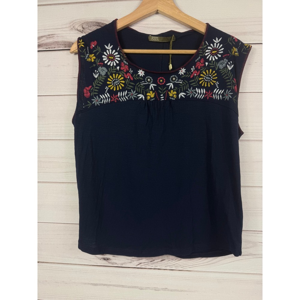 Sfera Casual Navy Blue Floral‎ Sleeveless Top Women's Size M